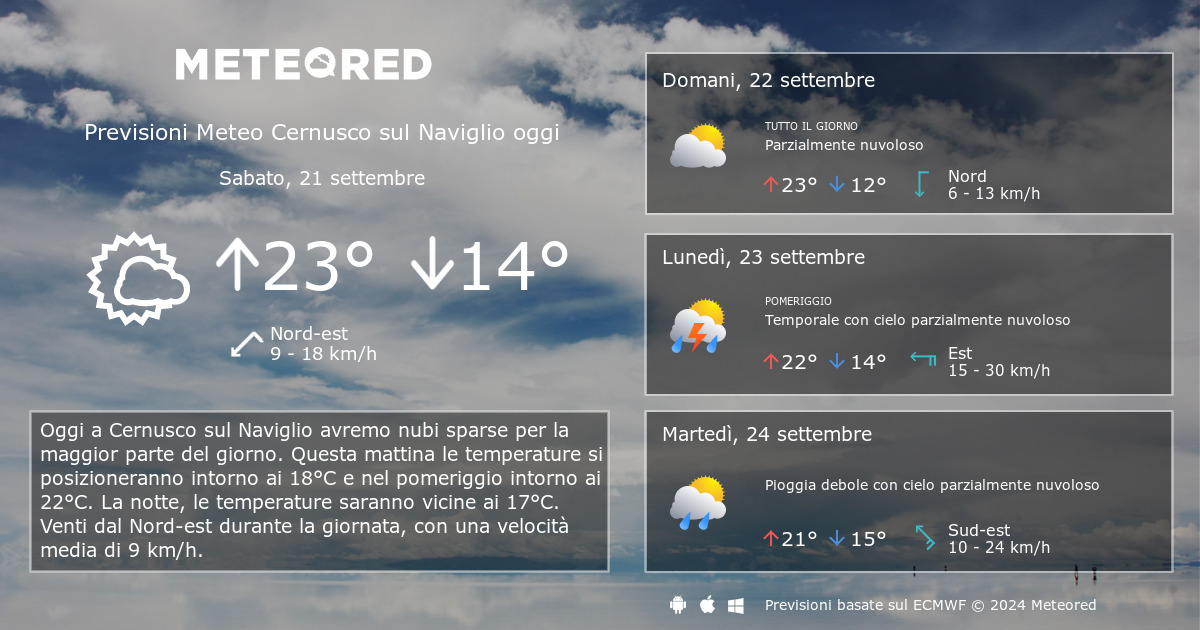 Meteo Cernusco sul Naviglio. Previsioni a 14 giorni Meteored